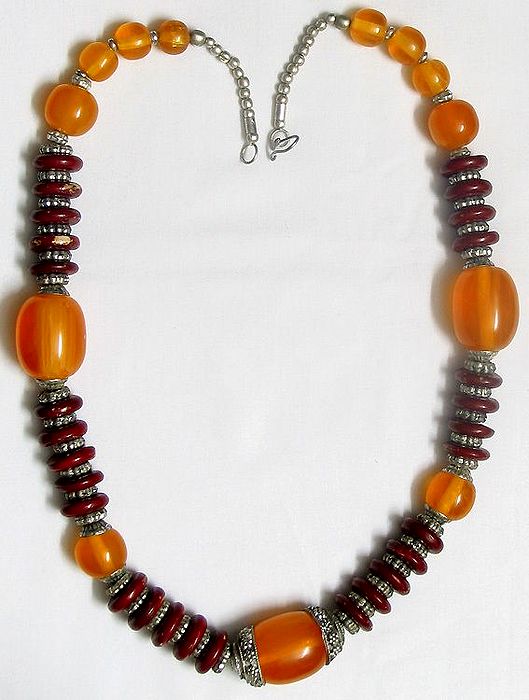 Saffron and Maroon Stone Bead Jewelry
