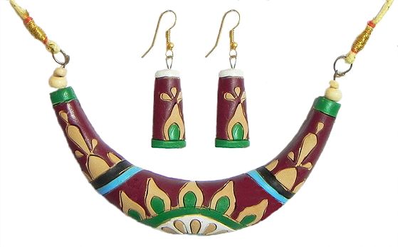 Maroon - Bishnupur Handpainted Terracotta Earrings 129