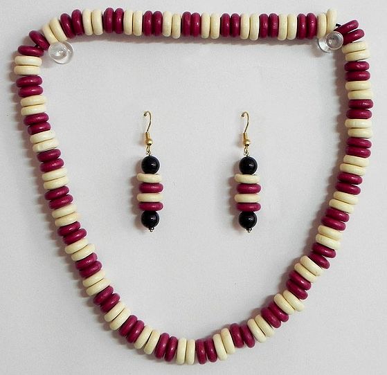 Red and White Bead Necklace and Earrings