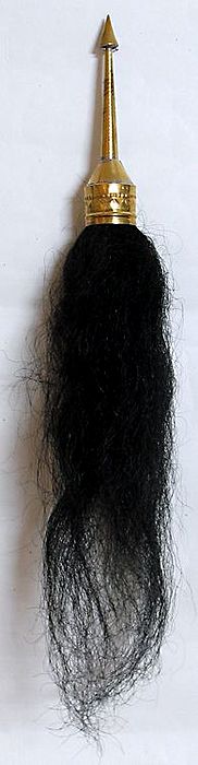 Black Chamor with Brass Handle for Kali Puja Arti - (a Fly-Whisk made