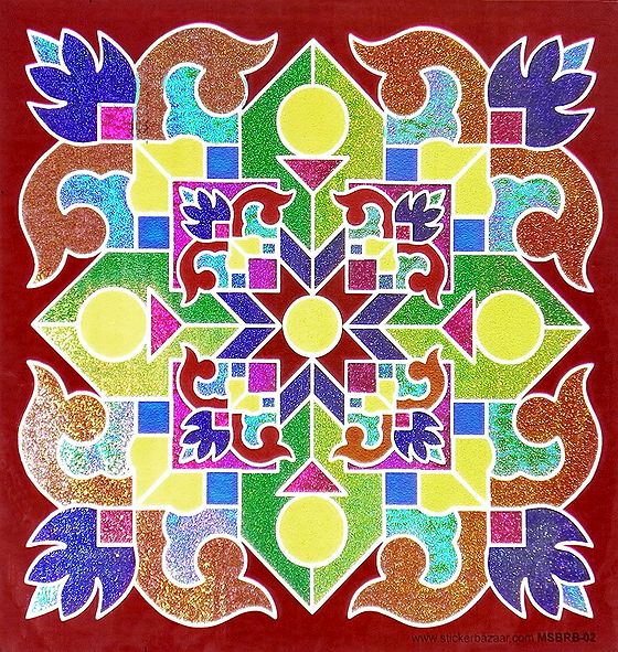 Colorful Sticker Rangoli Print on Glazed Paper