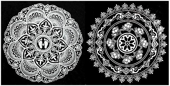 Two white ritual print on transparent sheet dia 9 inches each