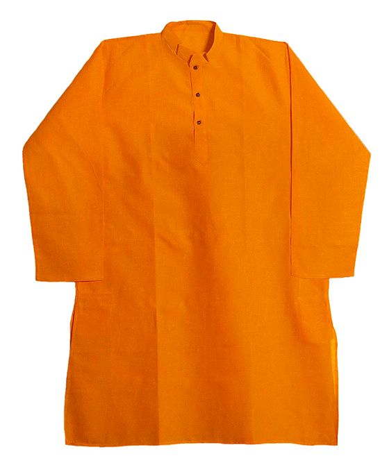 Full Sleeve Saffron Cotton Kurta for Men