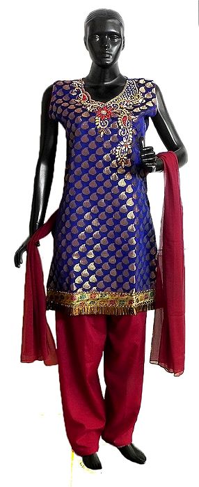 Purple Kurta Art Banarasi Silk Churidar