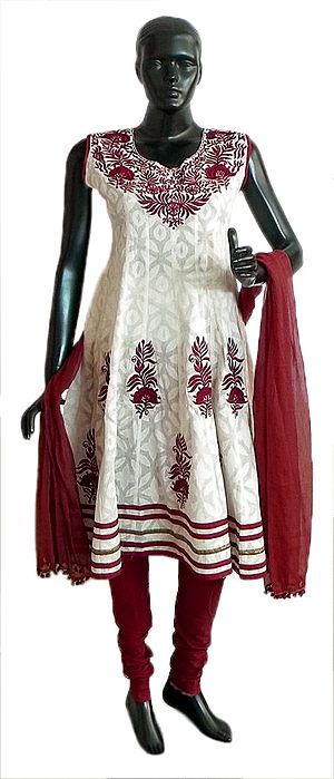 Maroon Kurta Cotton Printed Churidar