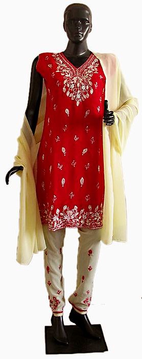 LIGHT RED Kurta THREAD COTTON Churidar