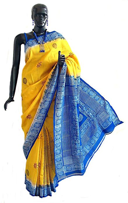 Cream and green chevron stripes printed designer saree, geometric printed border, and ikkat design pallu main image 0