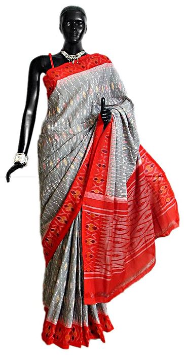 Cream and green chevron stripes printed designer saree, geometric printed border, and ikkat design pallu main image 1