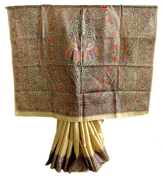 Woven Jari Border Designer Madhubani Digital Printed Blue Tussar Silk Saree