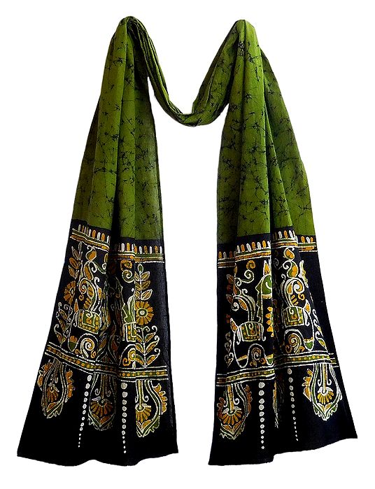 Batik on Green Cotton Scarf