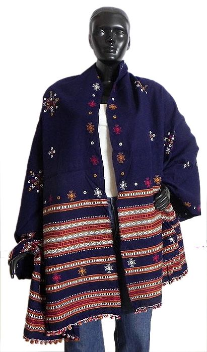 Blue - Kutch Handwoven Mirror Work Acrylic Wool Shawl 101