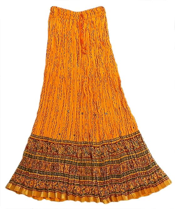 Print on Yellow Cotton Long Skirt