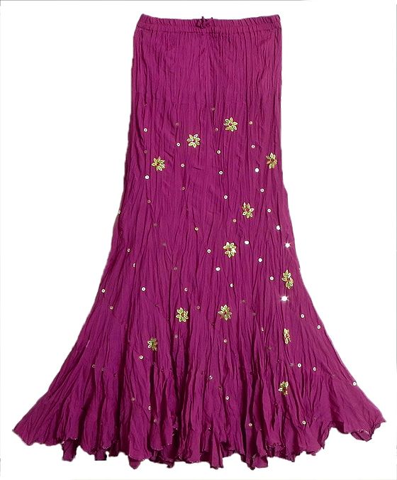Sequin Peacock Print Crinkled Gypsy Skirt