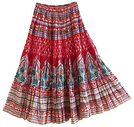 Multicolor Graphic Print Silk Skirt