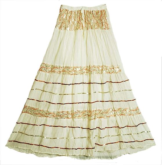 Off-White Long Skirt with Sequin Work