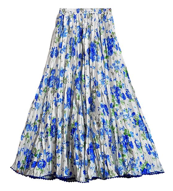 Floral Print on White Satin Long Skirt Buy Online