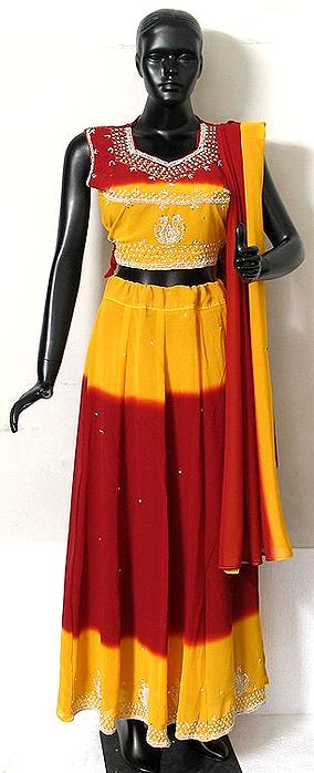 red and yellow ghagra