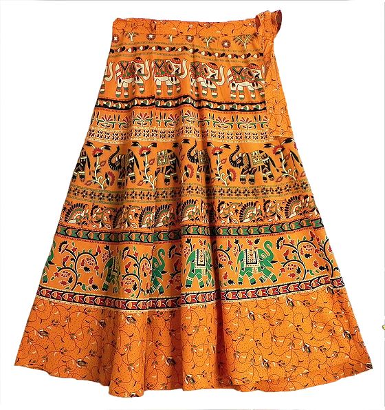 Light Orange  - Wrap Around Cotton Pochampally Ikat Skirt 23