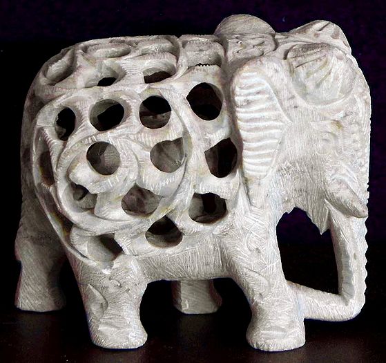Intricately Carved Elephant within Elephant in Stone