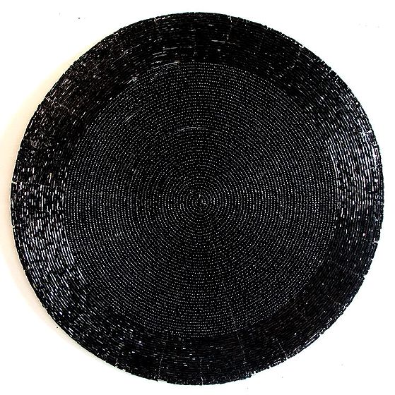 Plain Black Beaded Round Centre Table Mat