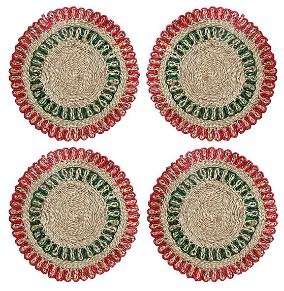 Four Hand Woven Round Jute Table Mats Dia 12 inches