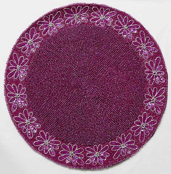 Magenta Beaded Cloth Centre Table Mat