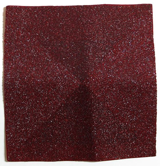 Plain Red Beaded Square Centre Table Mat