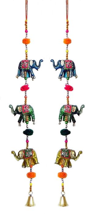 Elephant - Handpainted Wooden Beadwork Toran Hangings (Set of 2) main image 1