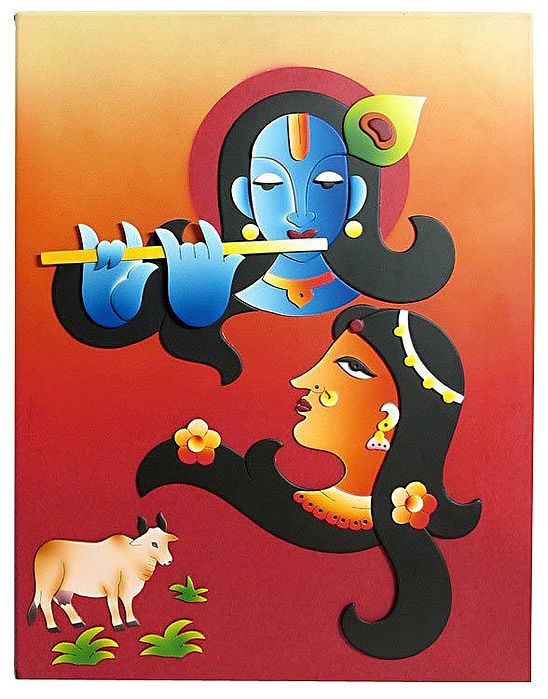 Radha Krishna Wood Wall Hanging