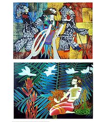 Set of 2 Multicolor Abstract Posters