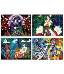 Set of 4 Multicolor Abstract Posters