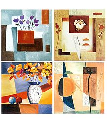 Set of 4 Abstract and Flower Posters
