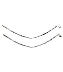 Pair of White Metal Anklets with Multicolor Stones