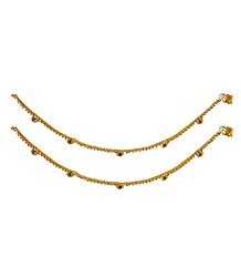 Pair of White Stone Studded Metal Golden Anklet