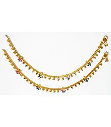 Pair of White Stone Studded Metal Golden Anklet