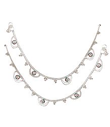 Pair of White Stone Studded Metal Anklets