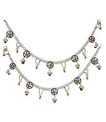 Pair of White Metal Anklets with Stone and Bead