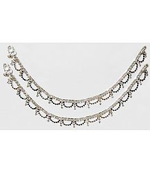Pair of Black and White Stone Studded White Metal Anklets