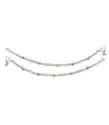 Pair of White Metal Braided Anklet