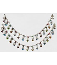 Pair of White Metal Anklet with Multicolor Stone and Bead