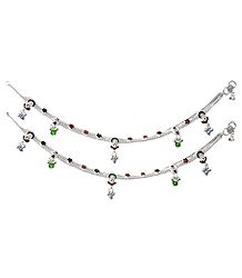 Pair of White Metal Anklet with Multicolor Stone and Bead