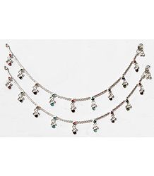 Pair of White Metal Anklet with Multicolor Beads
