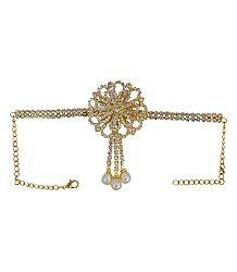 White Stone Studded Gold Polish Armlet (To Wear on Upper Arm)