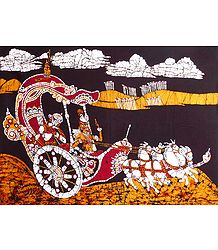 Krishna Arjuna on Chariot During the Battle of Kurukshetra - Batik Painting
