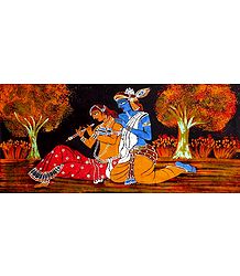 Secret Rendezvous of Radha Krishna - Batik Painting on Cloth