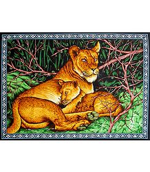 Lioness with Cub - Print on Cloth