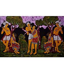 Santhal Couples - Batik Painting on Cloth - Unframed