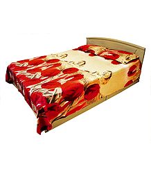 Red Tulips and Lion Print on Glazed Cotton Double Bedspread with 2 Pillow Covers