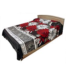 Floral Design on Glazed Cotton Double Bedspread with 2 Pillow Covers