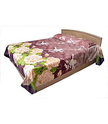 Floral Design on Glazed Cotton Double Bedspread with 2 Pillow Covers